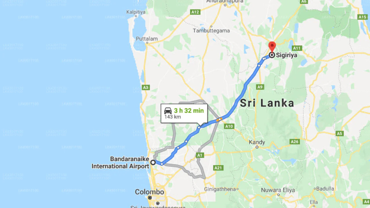  Colombo Airport (CMB) to Sigiriya Village, Sigiriya
